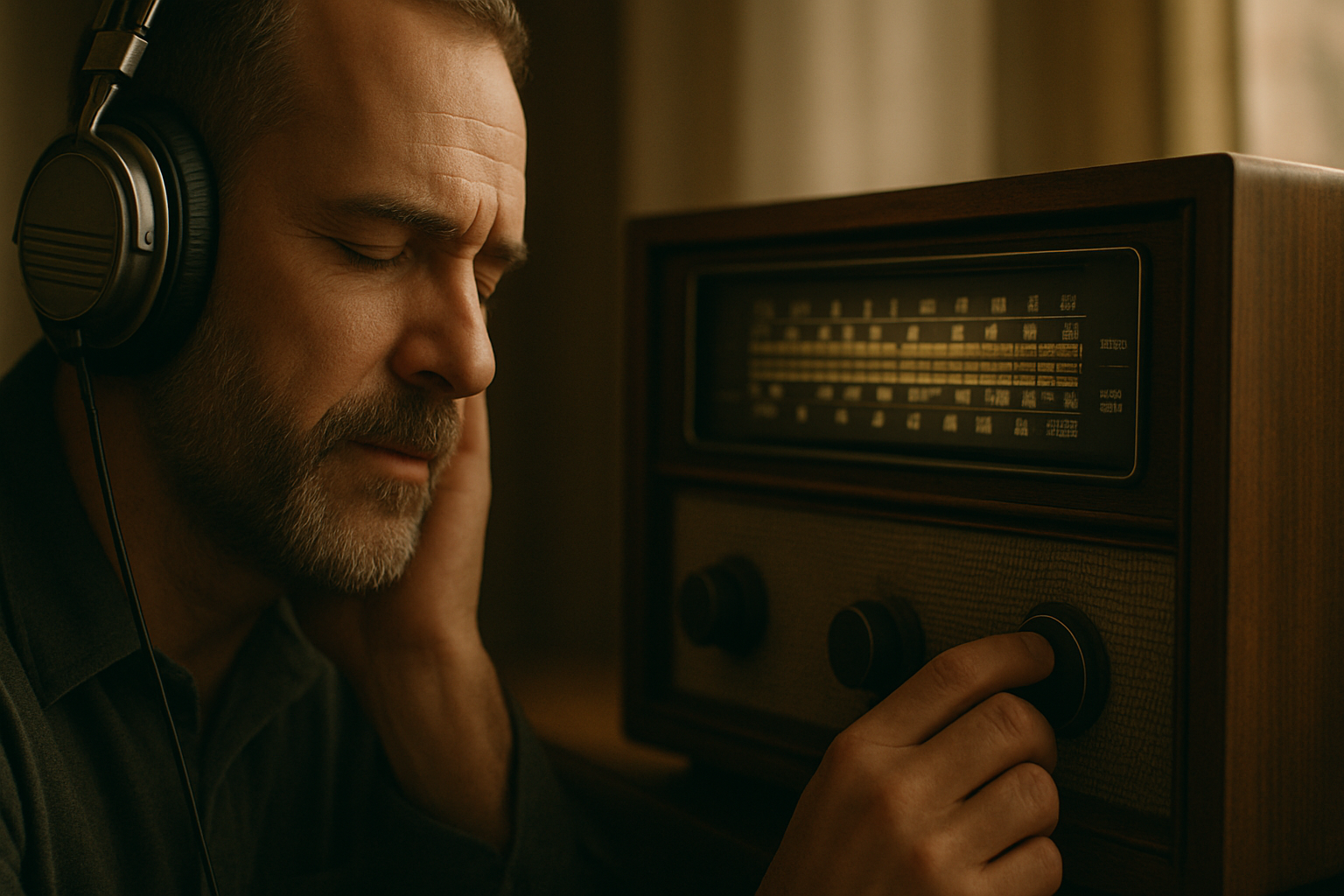 Man tuning into radio